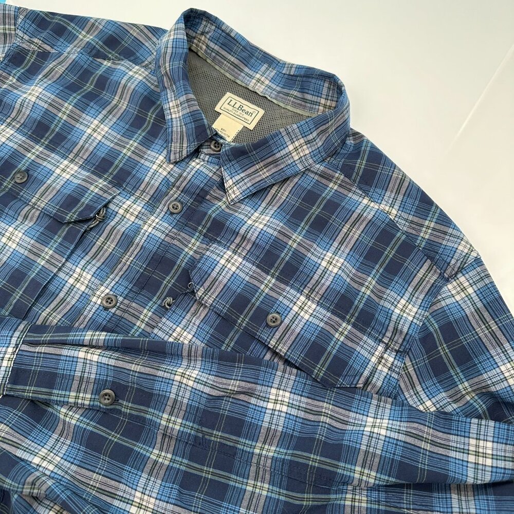 LL Bean Men's Cresta Trail Button Down Long Sleeve Shirt, Size XXL, Blue Plaid